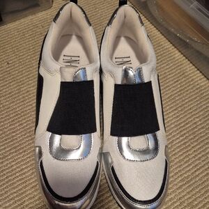 INC International Concepts White Silver and Black Slip-On Sneakers